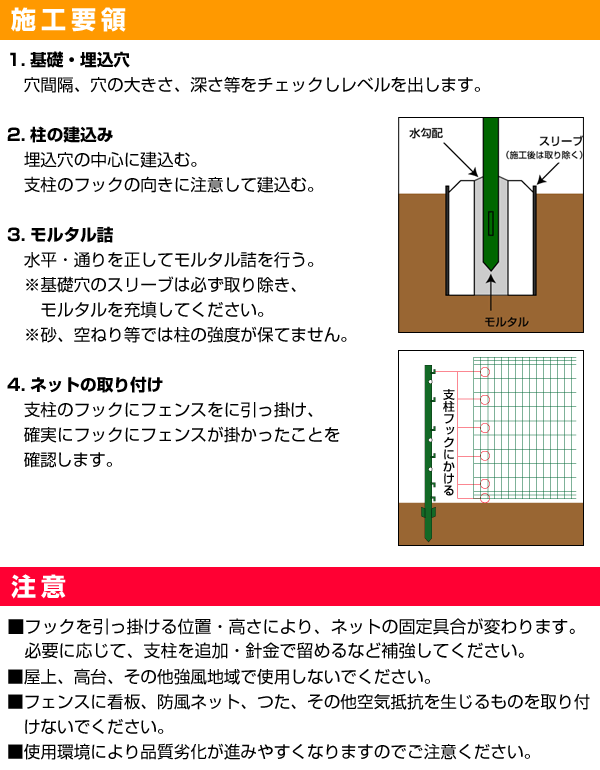 簡単金網フェンス改良型 施工要領