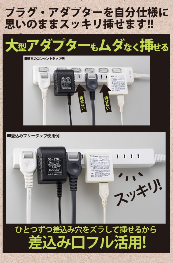 詰めて挿せるコンセントタップ 8.5個口 1.5m 2個セットの商品説明
