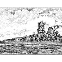 岡崎甫雄作 ペン画 戦艦大和 その2 （長尺サイズ） 説明写真１