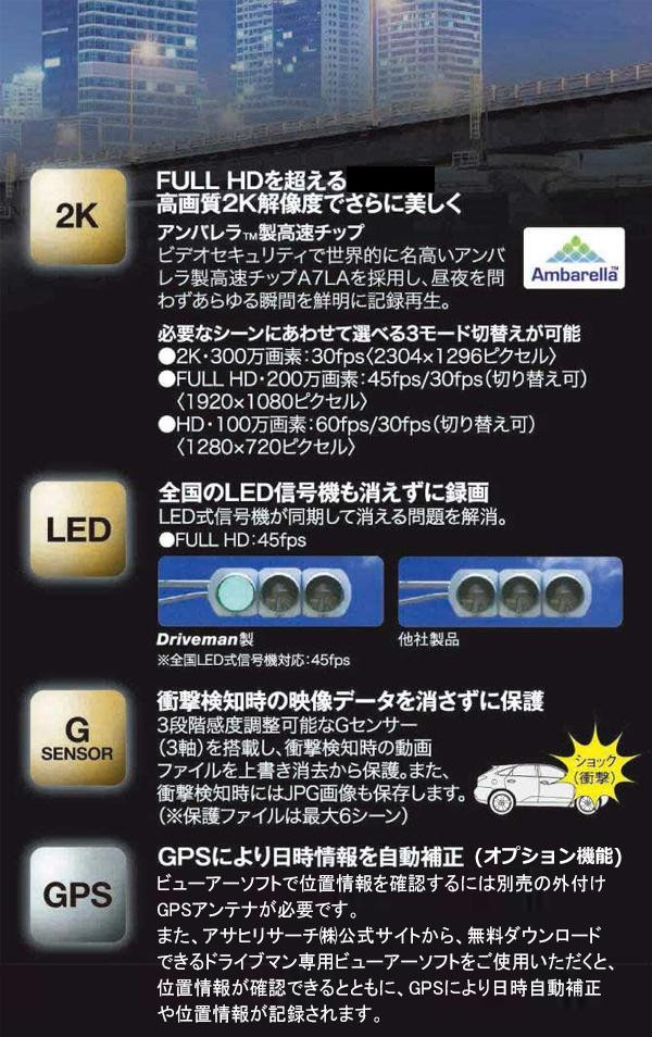 ドライブレコーダー Driveman 1080s α スタンダードセットの商品説明