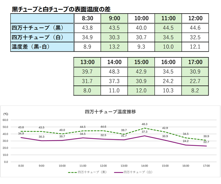 四万十チューブ黒と白の温度差